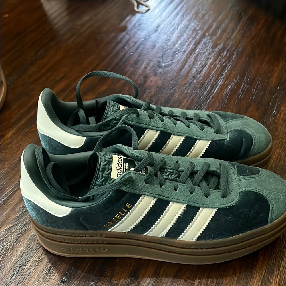 Adidas Green and White Sneakers